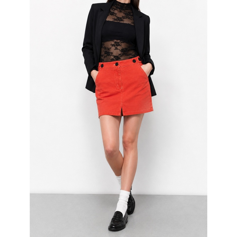 Wildfang Essential Denim Work Skirt Mini Orange Coral Red NWT XS Utility Street